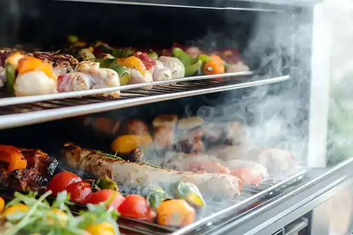 Maîtrisez l’Art du Fumage, Aliment viande et légume sortant d'un fumoir