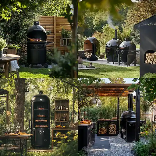 4 images représentant des fumoirs, Fumage à Froid & Fumage à Chaud